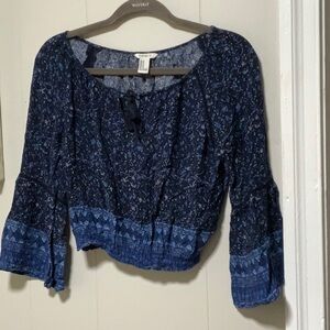 Forever 21 Navy and Light Blue Patterned Blouse
